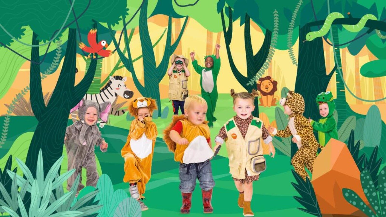 Big Toddle Children In Jungle Safari Outfits Header Image Aspect Ratio 1600 900